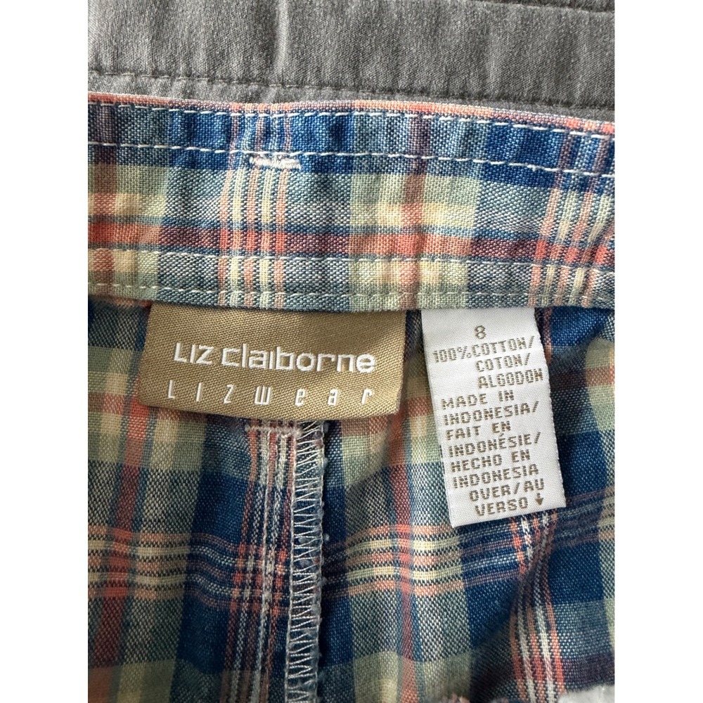 Vintage Liz Claiborne Lizwear Plaid Skort Blue Orange Cotton Button Front Size 8 - Picture 3 of 7